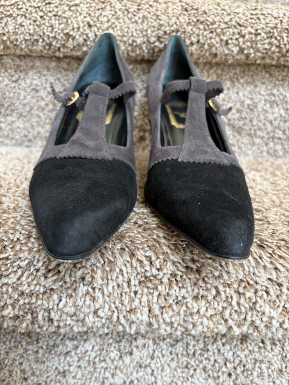 Christian Dior Women's Two-Tone Suede Pointed-Toe Mary Jane Pumps - Black & Gray - Picture 3 of 13